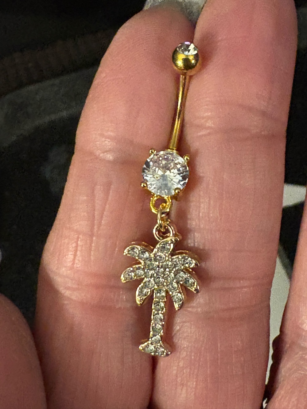 Belly Ring- Exquisite Palm Tree with Rhinestones Belly Button Ring 304L Stainles